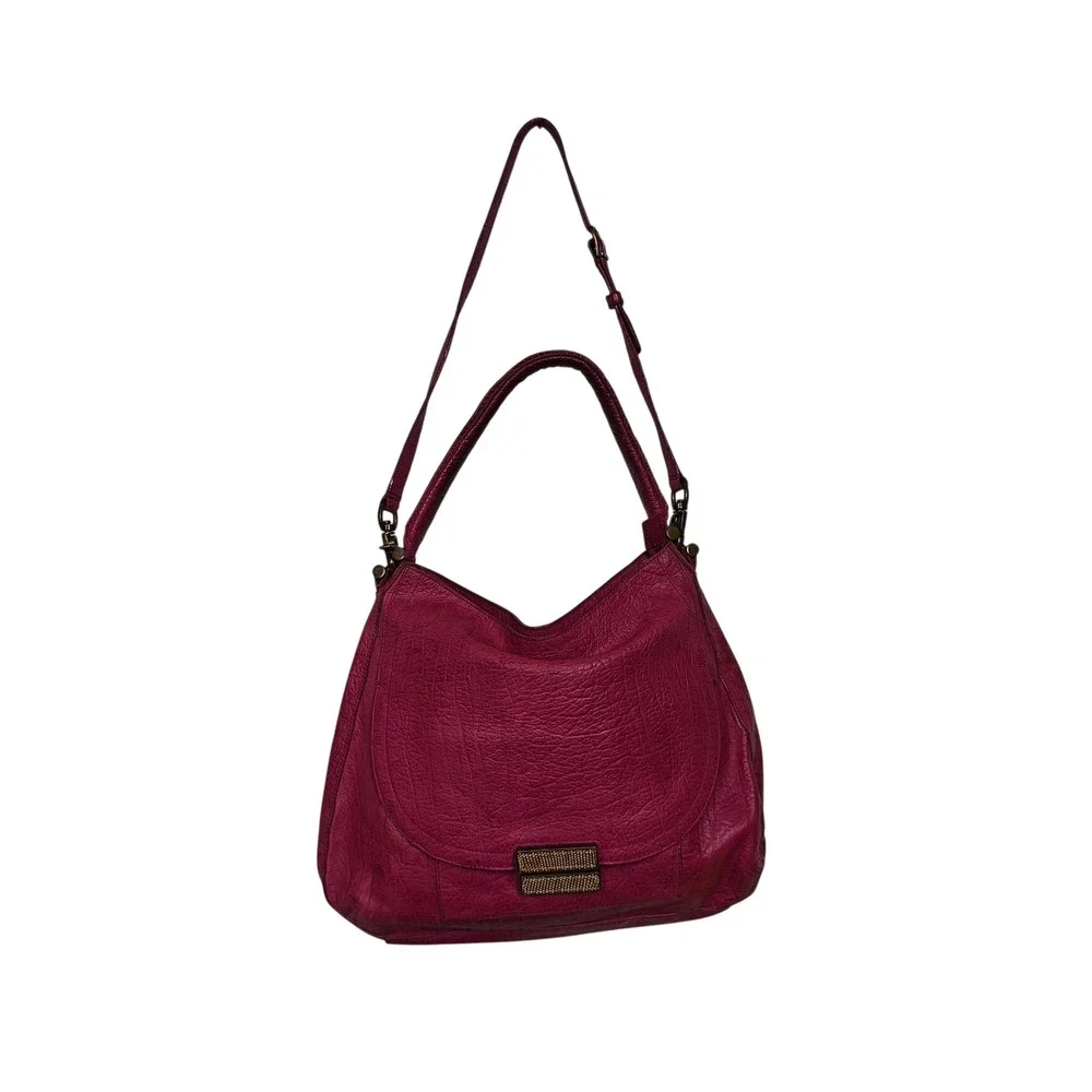 Botkier Fuchsia Pink Pebbled Leather Hobo Shoulder Bag Crossbody Brass Hardware
